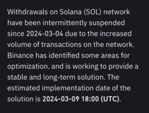 Binance Solana Çekme İşlemlerini Askıya Aldı