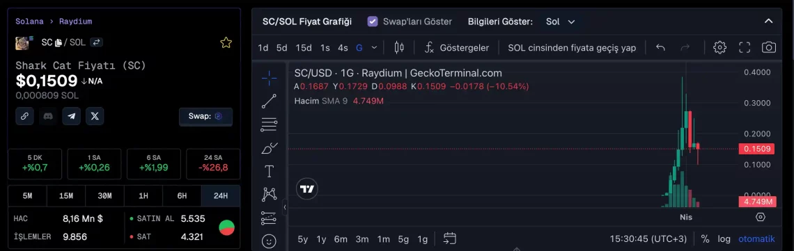 GeckoTerminal'de Trend Olan Solana Memecoin'leri
