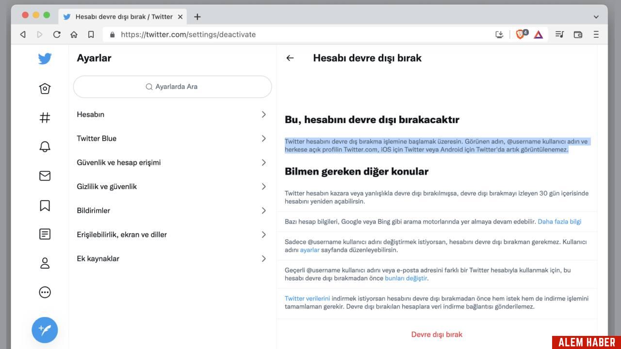Hesabın Kalıcı Olarak Silinmesi