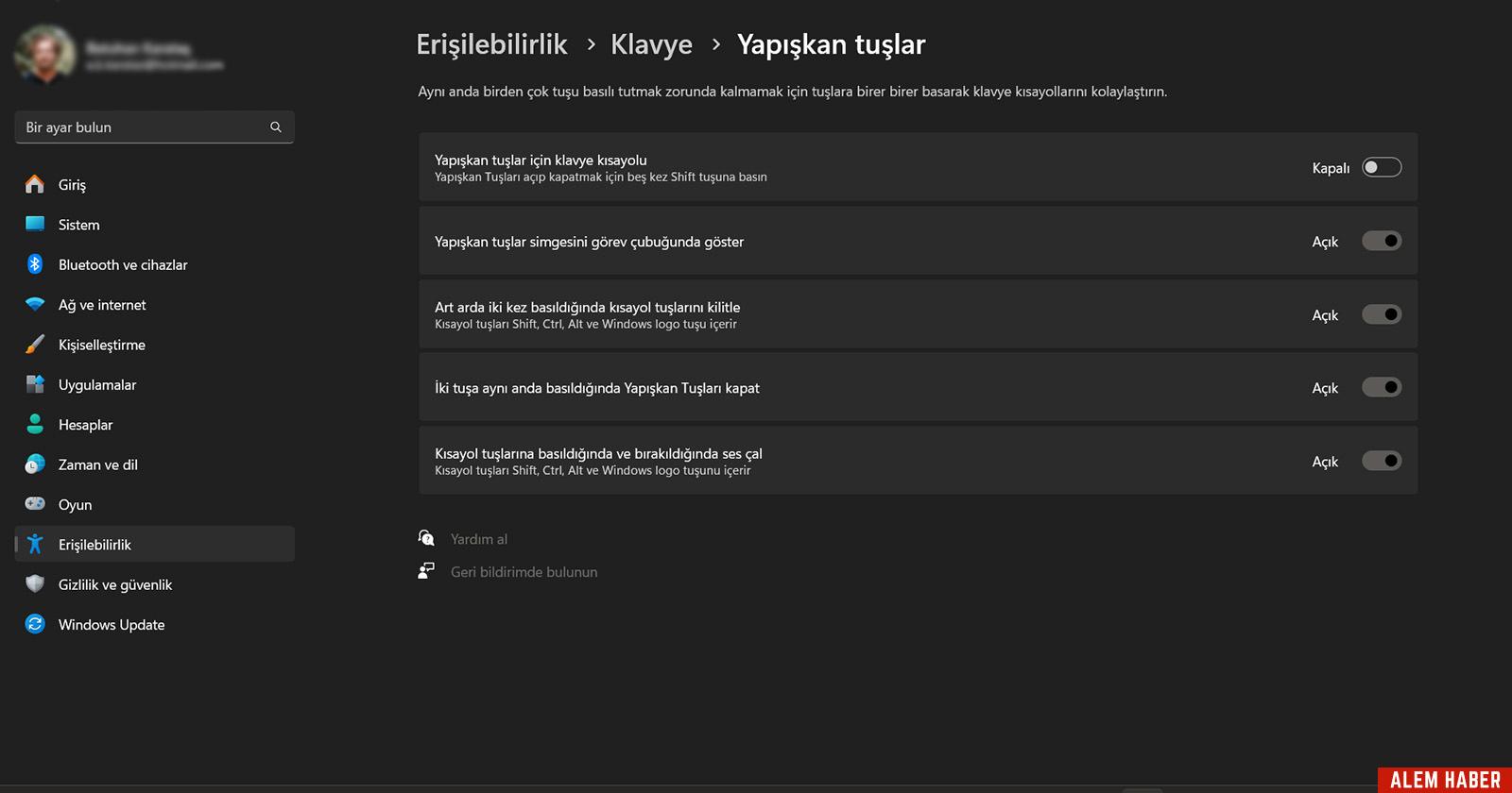 Windows 11 Yapışkan Tuşları Nasıl Kapatılır?
