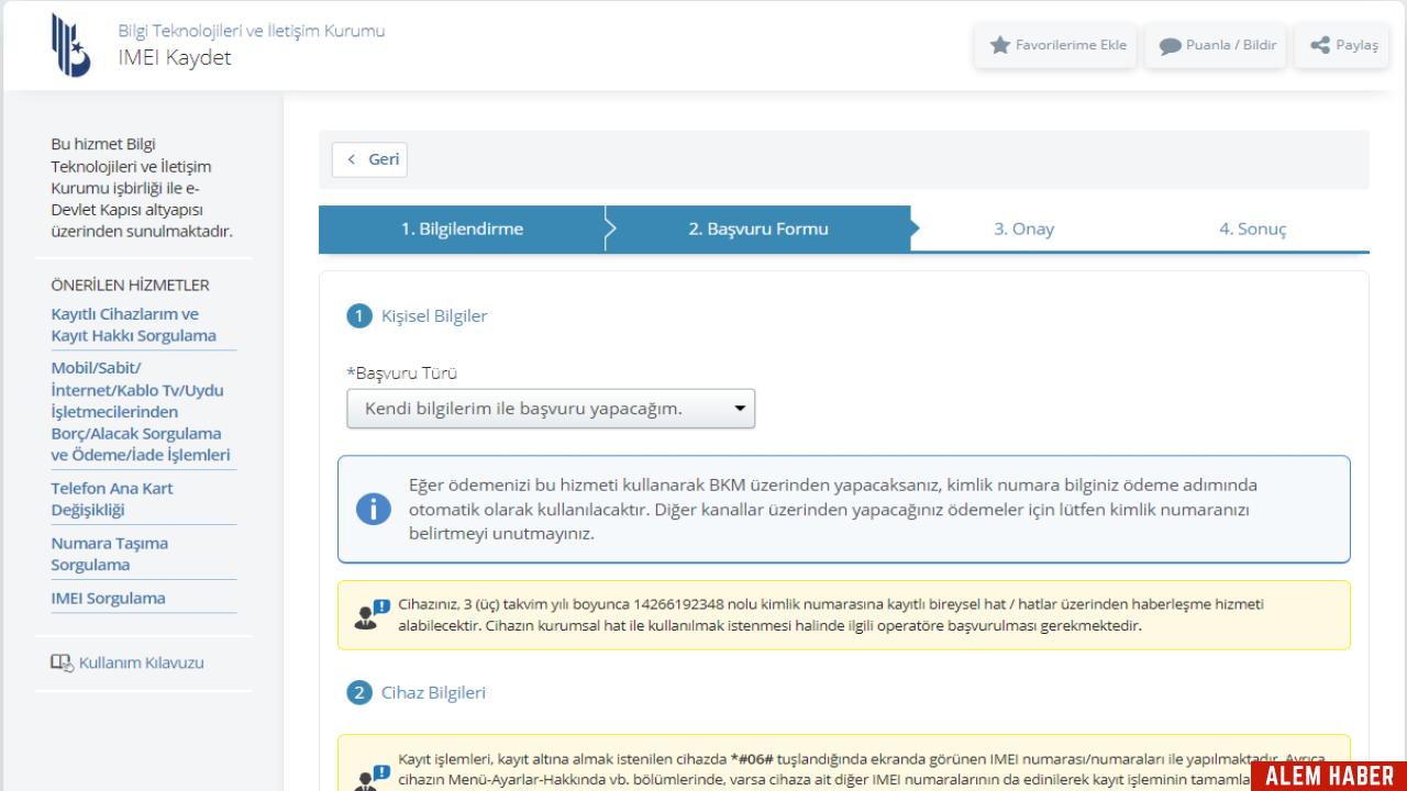 e-Devlet Üzerinden IMEI Kaydı