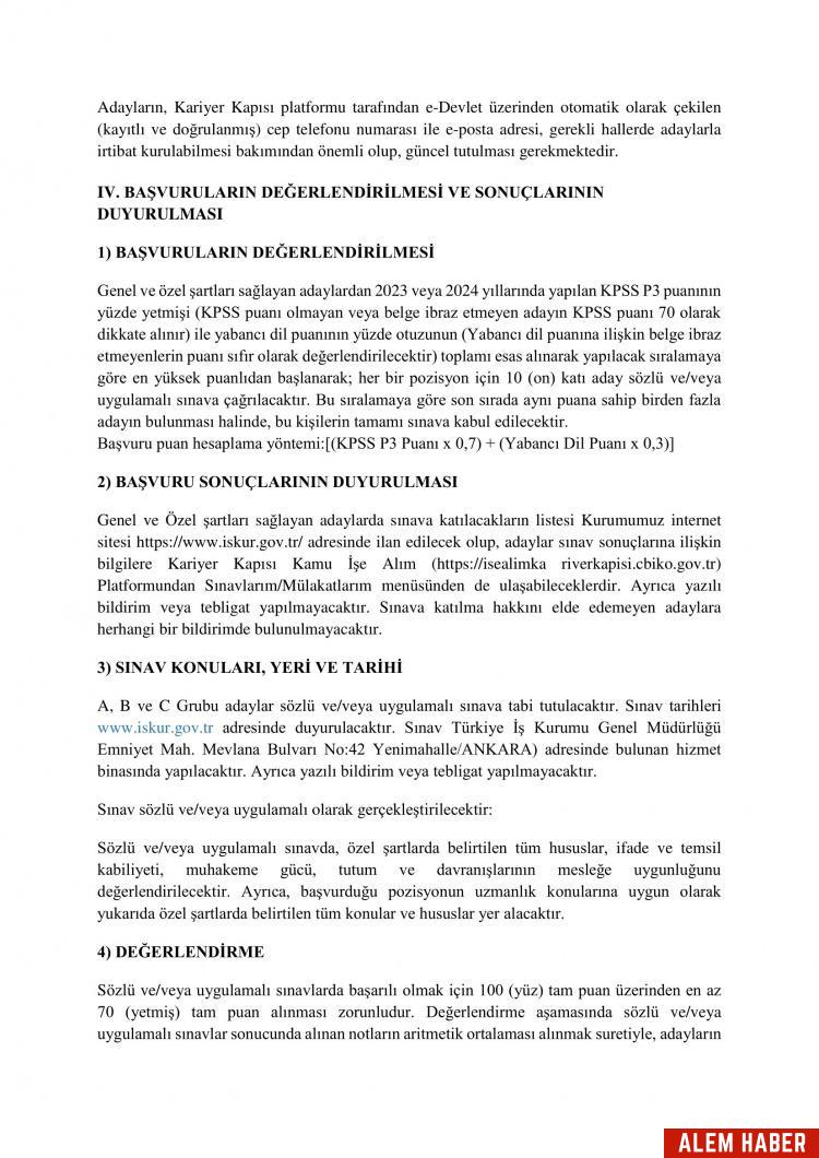 İŞKUR Personel Alımı İlanı Detayları